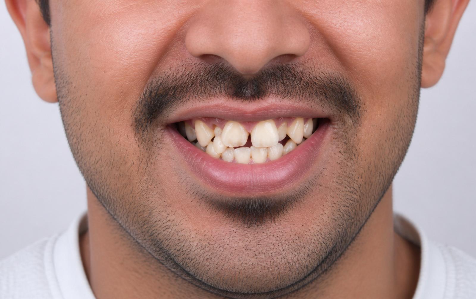 Clear orthodontic transformation from crowded teeth to aligned smile before